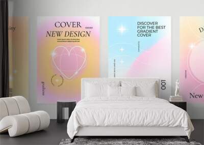 Fluid gradient background vector. Cute and minimalist style posters, Photo frame cover with pastel colorful geometric shapes and liquid color. Modern wallpaper design for social media, idol poster. Wall mural