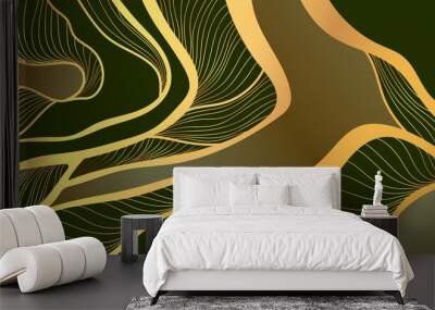 Gold abstract line arts background vector. Luxury dark wall paper design for prints, wall arts and home decoration, cover and packaging design. Wall mural