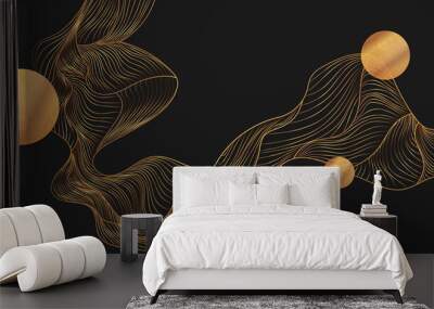 Gold abstract line arts background vector. Luxury wall paper design for prints, wall arts and home decoration, cover and packaging design. Wall mural