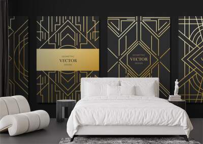 Gold and Luxury Invitation card design vector. Abstract geometry frame and Art deco pattern background. Use for wedding invitation, cover, VIP card, print, poster and wallpaper. Vector illustration. Wall mural