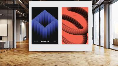 Gradient design background cover set. Abstract gradient graphic with geometric shapes, 3d worm line, square. Futuristic business cards collection illustration for flyer, brochure, invitation, media. Wall mural