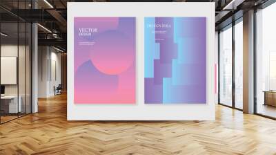 Gradient design background cover set. Abstract gradient graphic with geometric shapes, circles, squares. Futuristic business cards collection illustration for flyer, brochure, invitation, media. Wall mural