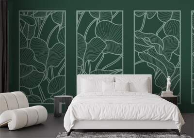 green leaves pattern vector collection. Laser cut with line design pattern. Design for wood carving, wall panel decor, metal cutting, wall arts, cover background and wallpaper.  Wall mural