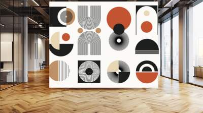 Hand drawn abstract minimal element mid century vector set. Aesthetic contemporary stripe line art, geometric shape in monochrome. Art form design for wall art, decoration, wallpaper. Wall mural