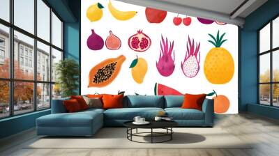 Hand drawn fresh fruit design elements isolated on white background. Vector watercolor painted collection of fruits. Wall mural