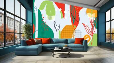 Hand painted illustrations wall arts vector. Surface pattern design. Abstract art textile design with literature or natural tropical line arts painting, Covering greetings cards, cover, print, fabrics Wall mural