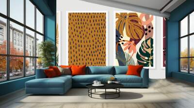 Hand painted illustrations wall arts vector. Surface pattern design. Abstract art textile design with literature or natural tropical line arts painting, Covering greetings cards, cover, print,fabrics. Wall mural