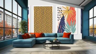 Hand painted illustrations wall arts vector. Surface pattern design. Abstract art textile design with literature or natural tropical line arts painting, Covering greetings cards, cover, print,fabrics. Wall mural