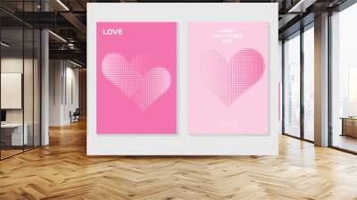 Happy Valentine's day love cover vector set. Romantic symbol wallpaper of geometric shape pattern, heart shaped icon. Love illustration for greeting card, web banner, package, cover, fabric. Wall mural