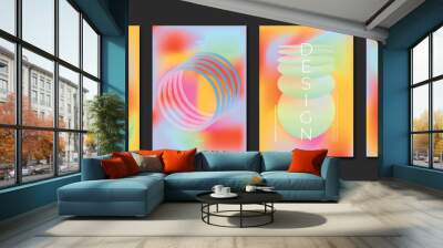 Idol lover posters set. Cute gradient holographic background vector with vibrant color, geometric shapes, circle. Y2k trendy wallpaper design for social media, cards, banner, flyer, brochure. Wall mural