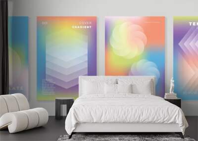 Idol lover posters set. Cute gradient holographic background vector with vibrant color, geometric shapes, flower. Y2k trendy wallpaper design for social media, cards, banner, flyer, brochure. Wall mural