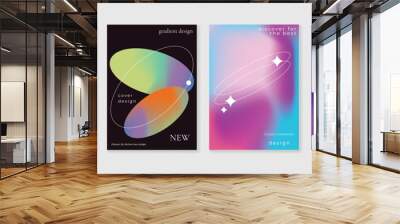 Idol lover posters set. Cute gradient holographic background vector with vibrant colors, circle, sparkle. Y2k trendy wallpaper design for social media, cards, banner, flyer, brochure. Wall mural