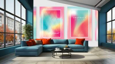 Idol lover posters set. Cute gradient holographic background vector with vibrant colors line layer, border. Y2k trendy wallpaper design for social media, cards, banner, flyer, brochure. Wall mural