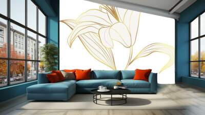 Lily flower golden line art Wall mural