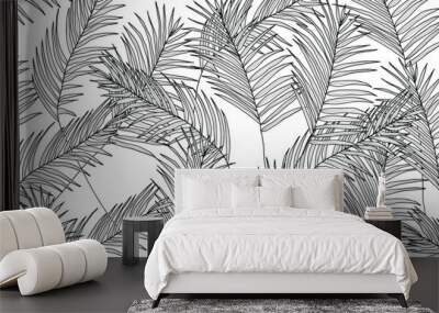 Luxury Black and White Palm leaves background vector. Tropical coconut and Jungle leaves summer wallpaper. Wall mural