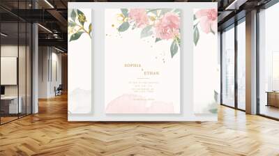 Luxury botanical wedding invitation card template. Watercolor card with gold line art, flower, leaves branches, foliage. Elegant blossom vector design suitable for banner, cover, invitation. Wall mural