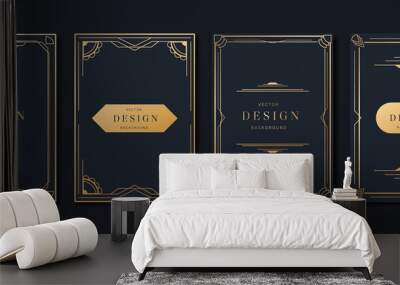 Luxury geometric pattern cover template. Set of art deco poster design with golden line, ornament, shapes, borders. Elegant graphic design perfect for banner, background, wallpaper, invitation. Wall mural