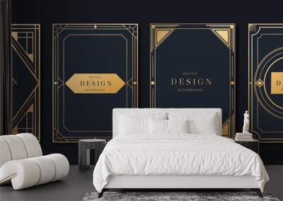 Luxury geometric pattern cover template. Set of art deco poster design with golden line, ornament, shapes, borders. Elegant graphic design perfect for banner, background, wallpaper, invitation. Wall mural