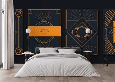 Luxury geometric pattern cover template. Set of art deco poster design with golden line, ornament, shapes, borders. Elegant graphic design perfect for banner, background, wallpaper, invitation. Wall mural