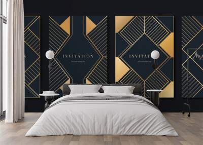 Luxury geometric pattern cover template. Set of art deco poster design with golden line, ornament, shapes, borders. Elegant graphic design perfect for banner, background, wallpaper, invitation. Wall mural