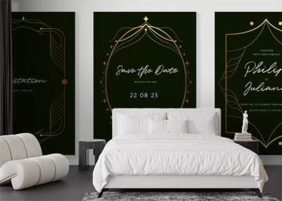 Luxury geometric pattern invitation template. Set of art deco poster design with golden line, ornament, shapes, borders. Elegant card vector perfect for banner, background, wallpaper, wedding. Wall mural