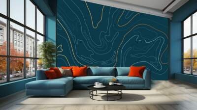 Luxury gold abstract line art background vector.  Mountain topographic map background with golden lines  texture, 17:9 wallpaper design for wall arts, fabric , packaging , web, banner, app, wallpaper. Wall mural