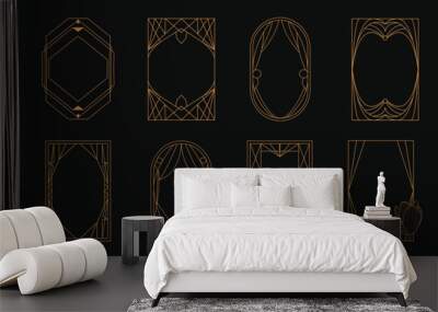 Luxury gold Art deco frames vetor. Geometric line border for invitation. vintage frame and border ornament set. Wall mural