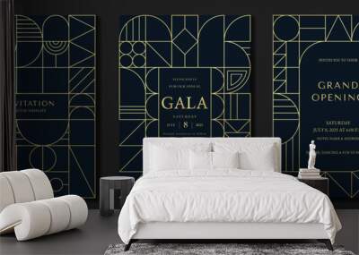 Luxury invitation card background vector. Elegant classic antique design, gold lines gradient on dark blue background. Premium design illustration for gala card, grand opening, art deco. Wall mural