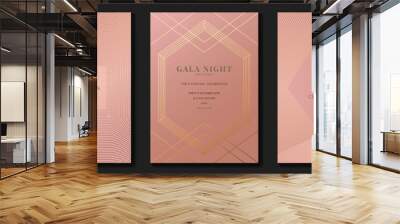 Luxury invitation card background vector. Golden elegant geometric shape, gold lines gradient on pink background. Premium design illustration for gala card, grand opening, party invitation, wedding. Wall mural