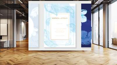 Luxury wedding blue invitation card background with golden line art flower and botanical leaves, Organic shapes, Watercolor. Abstract art background vector design for wedding and vip cover template. Wall mural