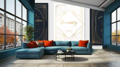 Luxury wedding invitation card background vector. Golden elegant geometric art deco gatsby style line art frame. Premium design illustration for wedding and vip cover template, banner, poster. Wall mural