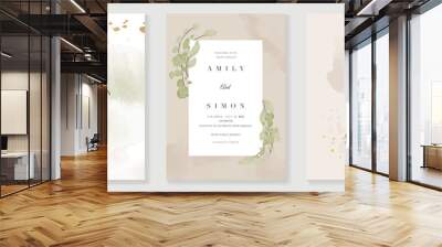 Luxury wedding invitation card background  with golden line art flower and botanical leaves, Organic shapes, Watercolor. Abstract art background vector design for wedding and vip cover template.
 Wall mural