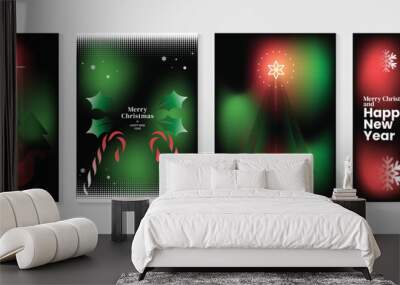 Merry christmas concept poster set. Cute gradient holographic background vector with vibrant color, christmas tree, candy cane. Art trendy wallpaper design for social media, card, banner, flyer. Wall mural