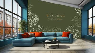 Minimal tropical leaves background vector. Botanical and jungle leaves line art summer exotic concept with copy space design for wallpaper poster, cover, invitation card background. Wall mural