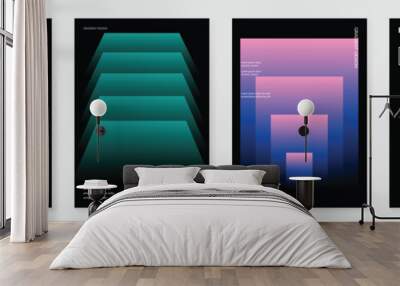 Modern gradient poster background vector set. Minimalist cover template with vibrant perspective 3d geometric prism shapes collection. Ideal design for social media, cover, banner, flyer. Wall mural