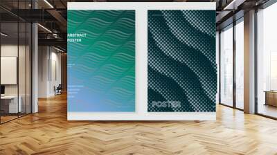 Modern gradient poster background vector set. Minimalist style cover template with monotone perspective geometric prism shape and halftone. Ideal design for social media, cover, banner, flyer. Wall mural