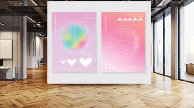 Modern y2k design background cover. Abstract gradient graphic with sparkles, heart, wireframe. Aesthetic business cards collection illustration for flyer, brochure, invitation, social media, poster. Wall mural