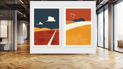 Mountain and landscape wall arts collection. Abstract art with land, desert, home, way, sun, sky. Design for wall art home decoration, prints, digital and smart phone wallpaper, fabric and background Wall mural