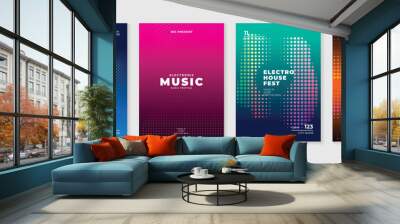 Music poster design background vector set. Electro Sound Cover template with abstract gradient halftone dotted. Ideal design for social media, flyer, party, music festival, club. Wall mural