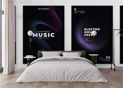 Music poster design background vector set. Electro Sound Cover template with vibrant abstract gradient geometric shape and line wave. Ideal design for social media, flyer, party, music festival, club. Wall mural