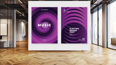 Music poster design background vector set. Electro Sound Cover template with vibrant abstract gradient geometric shape and line wave. Ideal design for social media, flyer, party, music festival, club. Wall mural