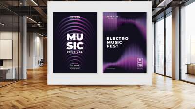 Music poster design background vector set. Electro Sound Cover template with vibrant abstract gradient geometric shape and line wave. Ideal design for social media, flyer, party, music festival, club. Wall mural