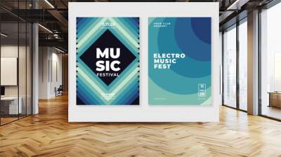 Music poster design background vector set. Electro Sound Cover template with vibrant abstract gradient geometric shape and line wave. Ideal design for social media, flyer, party, music festival, club. Wall mural