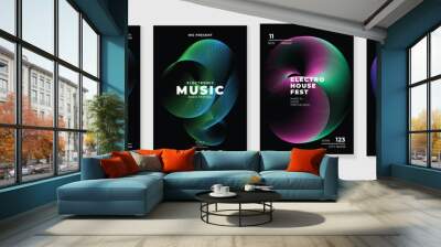 Music poster design background vector set. Electro Sound Cover template with vibrant abstract gradient line wave. Ideal design for social media, flyer, party, music festival, club. Wall mural