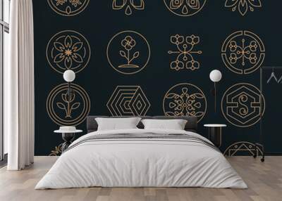 Nature monogram logo, Minimal geometric badges for spa hotel and luxury brand identity Wall mural