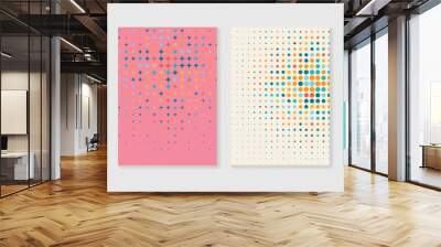 Retro geometric shapes wall art background. Set of contemporary art wall decoration with sparkle, circle dot pattern. Geometric posters in trendy illustrated design for cover, banner, print, interior. Wall mural