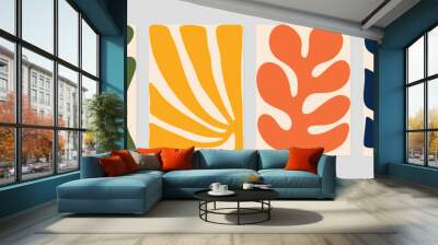 Set of abstract cover background inspired by matisse. Plants, leaf branch, coral in hand drawn style. Contemporary aesthetic illustrated design for wall art, decoration, wallpaper. Wall mural