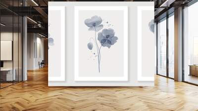 Set of abstract floral wall art vector. Blue watercolor, flowers, tropical plants, flower petals, blooms. Luxury wall decoration collection design for interior, poster, cover, banner.  Wall mural