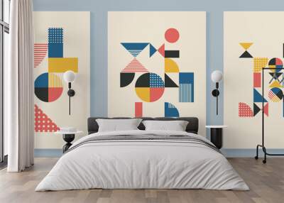 set of abstract geometric wall art template. minimal style banner with circle, square, polygon and d Wall mural