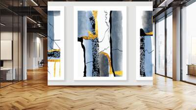 Set of abstract wall art background vector. Luxury wall decoration design with watercolor, abstract shapes, gold texture, line art. Design for interior, prints, cover, and postcard, wallpaper. Wall mural